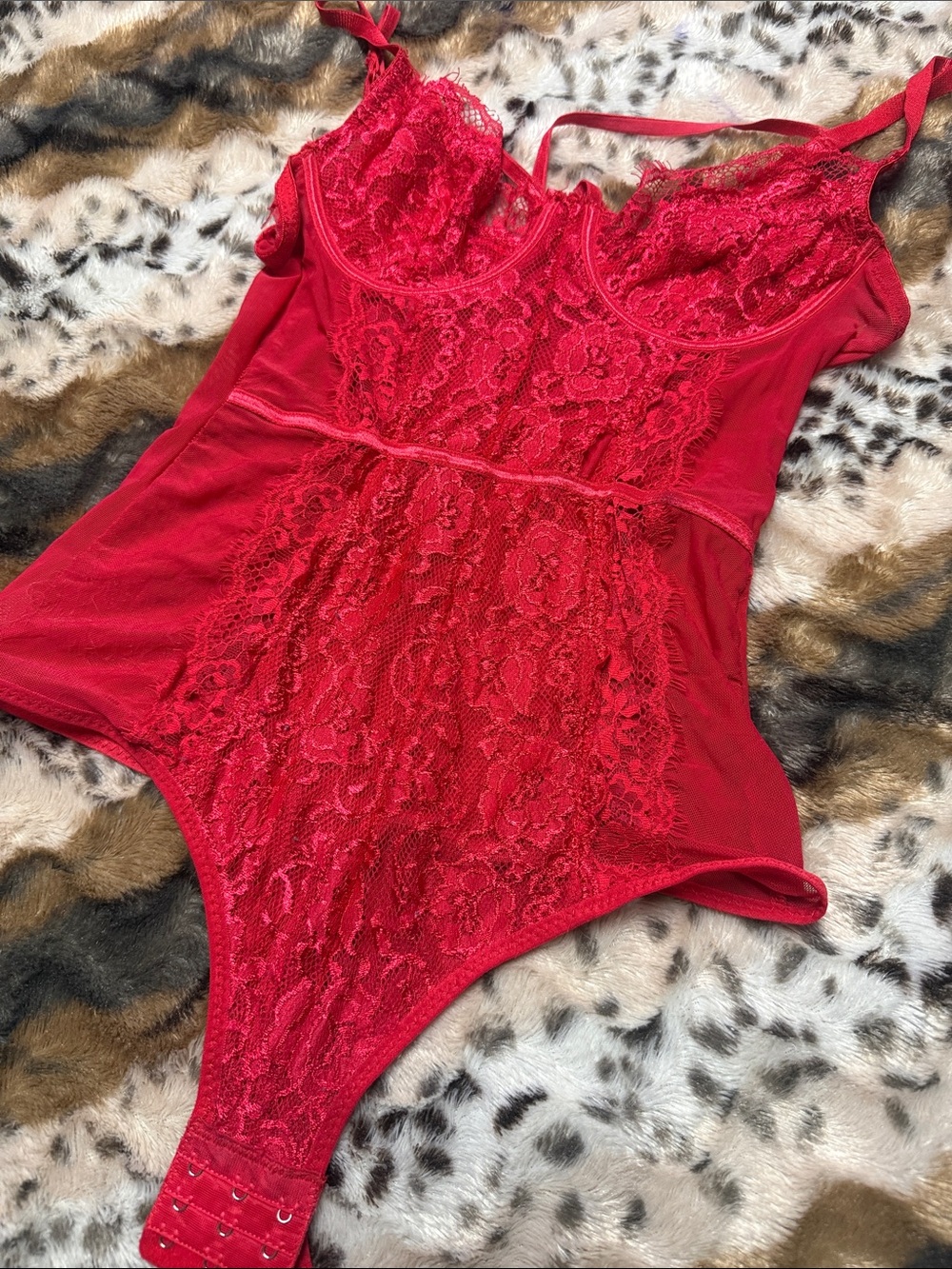 Just Sexy Lingerie Red Lace Bodysuit Small